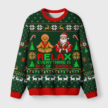 Tokyo-Tiger Funny Meditating Santa Gingerbread Man Fuzzy Christmas Ugly Sweatshirt