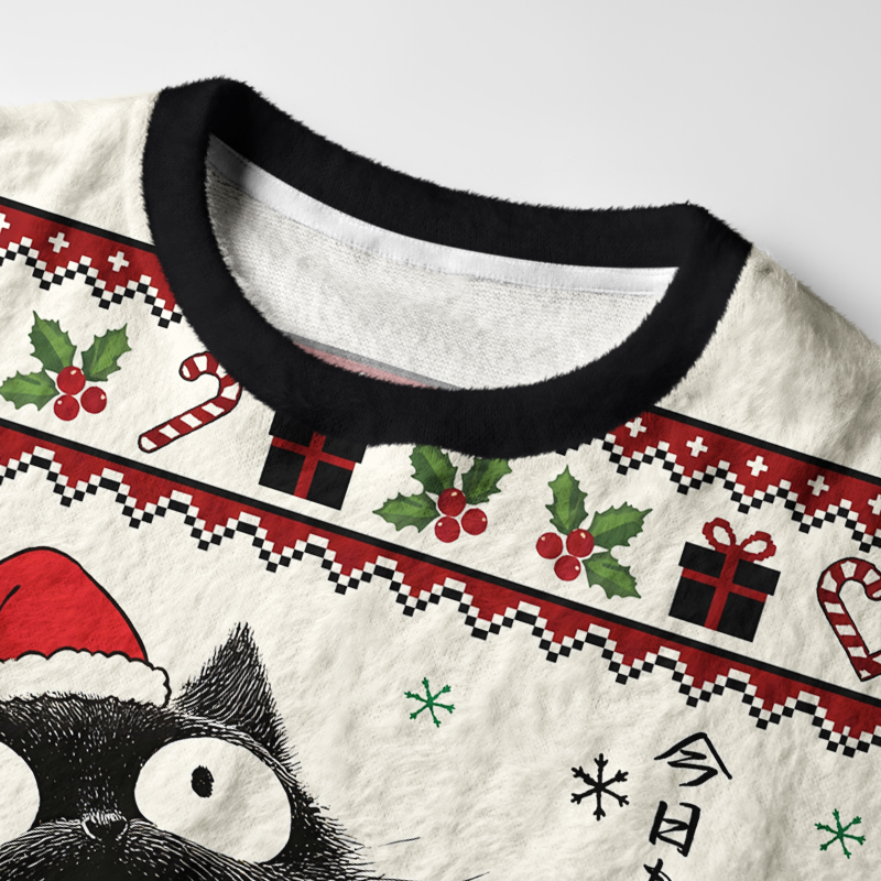 Tokyo-Tiger Four Cats Staring At You Fuzzy Christmas Ugly Sweatshirt