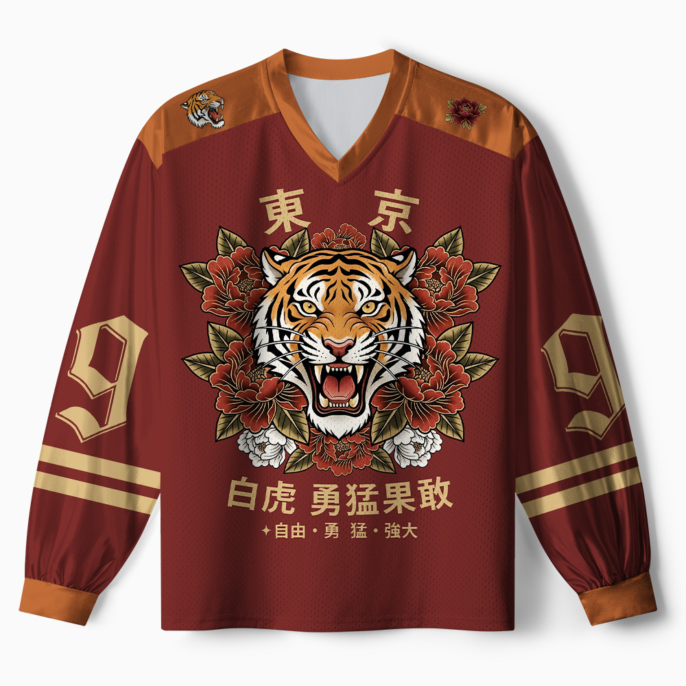 Tokyo-Tiger Oriental Tiger Peony Brave Power #99 Paneled Long Sleeve Jersey