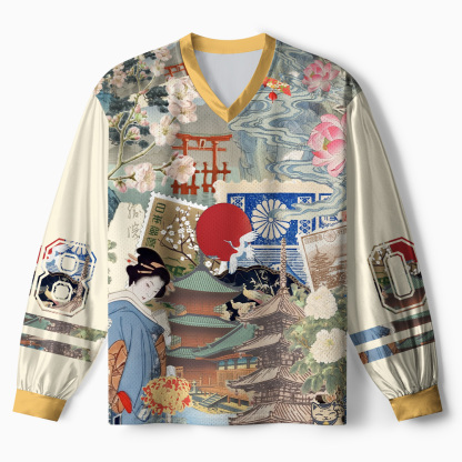 Tokyo-Tiger Vintage Japanese Art Collage Paneled Long Sleeve Jersey