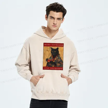 Tokyo-Tiger More Espresso Less Depresso Cat Washed Hoodie