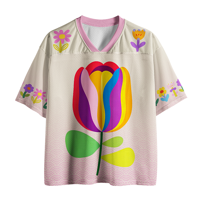 Tokyo-Tiger Rainbow Tulip Bloom Mesh Jersey
