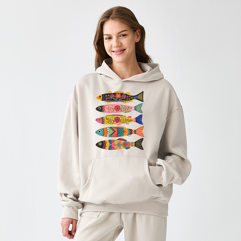 Tokyo-Tiger Colorful Patterned Fish Adult Fleece Hoodie