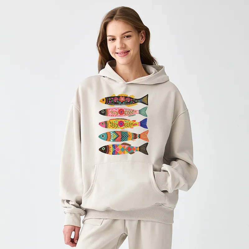 Tokyo-Tiger Colorful Patterned Fish Adult Fleece Hoodie