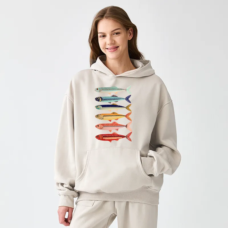 Tokyo-Tiger Colorful Fish Stack Adult Fleece Hoodie