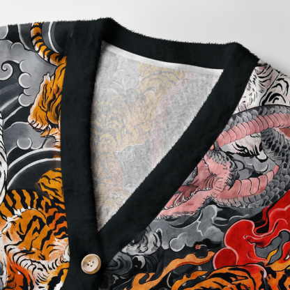 Tokyo-Tiger Inferno Of Roaring Tigers Ugly Cardigan Sweater