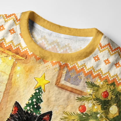 Tokyo-Tiger Christmas Cat Lights Fuzzy Christmas Ugly Sweatshirt