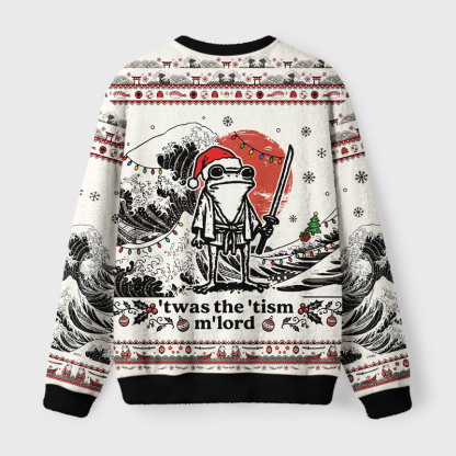Tokyo-Tiger Focused Samurai Frog Fuzzy Christmas Ugly Sweatshirt