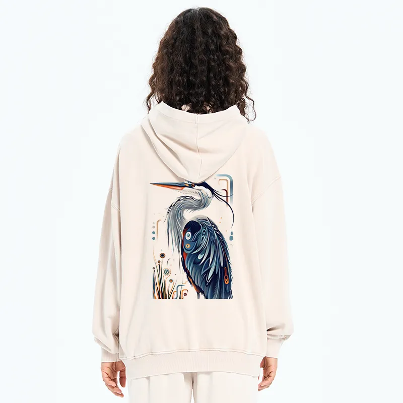 Tokyo-Tiger Stylish Blue Heron Washed Zip Hoodie