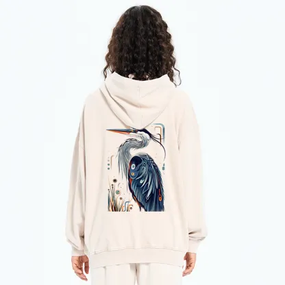 Tokyo-Tiger Stylish Blue Heron Washed Zip Hoodie