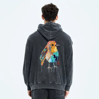 Tokyo-Tiger Sparkly Wild Bird Washed Zip Hoodie