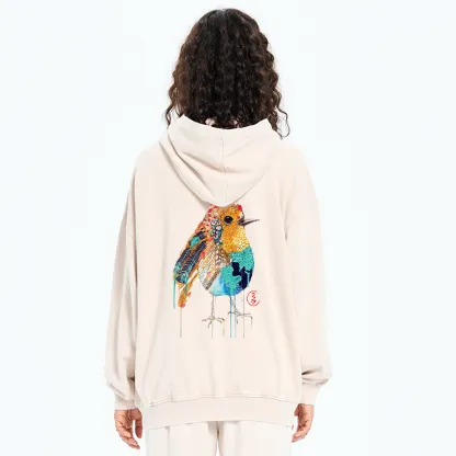 Tokyo-Tiger Sparkly Wild Bird Washed Zip Hoodie
