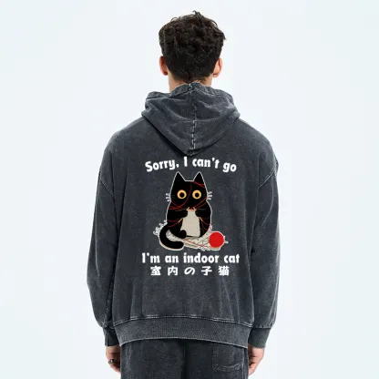 Tokyo-Tiger Indoor Cat Meme Washed Zip Hoodie