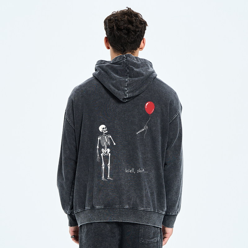 Tokyo-Tiger Skeleton Balloon Meme Washed Zip Hoodie