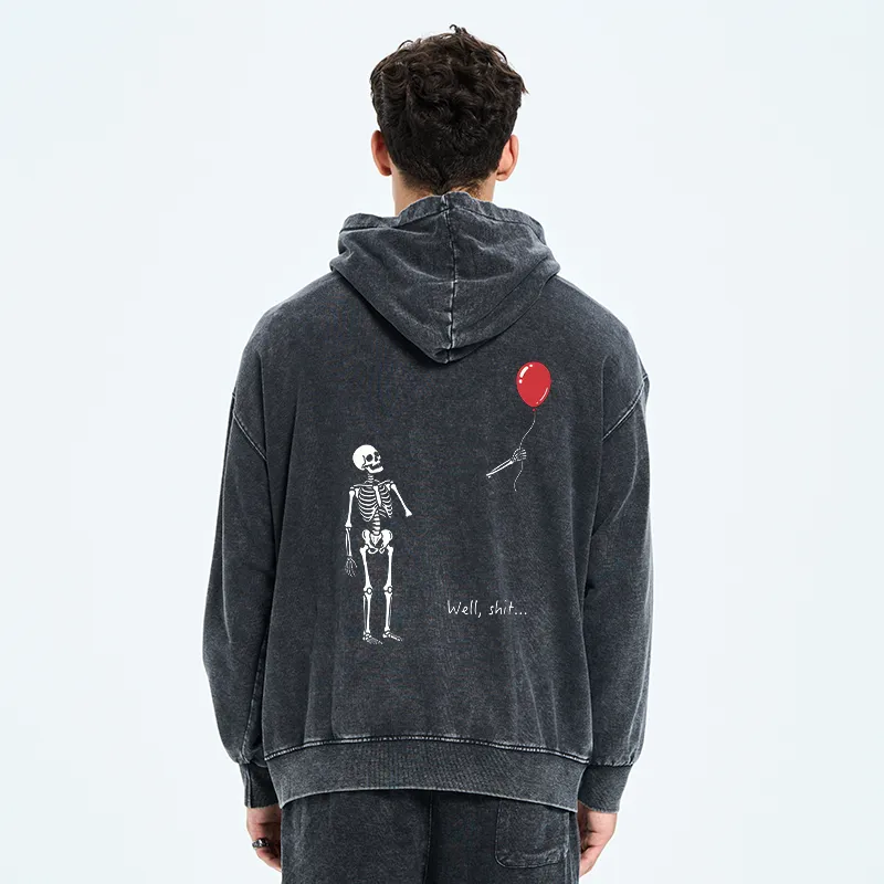 Tokyo-Tiger Skeleton Balloon Meme Washed Zip Hoodie