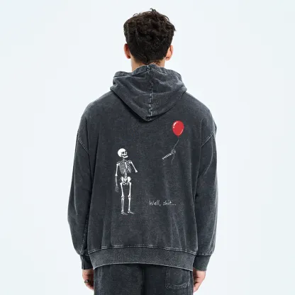 Tokyo-Tiger Skeleton Balloon Meme Washed Zip Hoodie