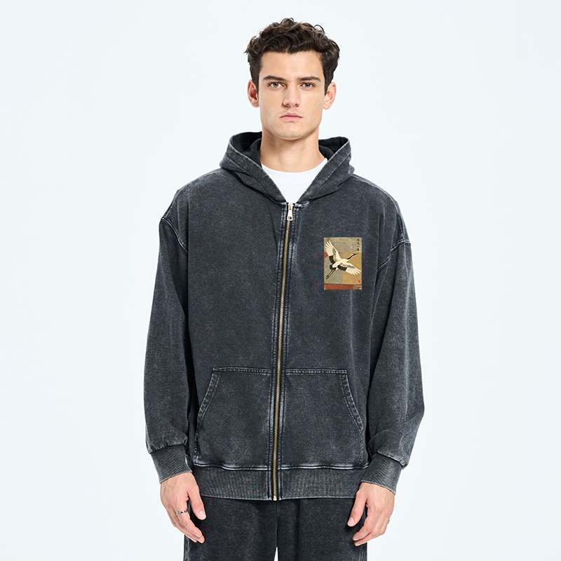 Tokyo-Tiger Crane Spirit Washed Zip Hoodie