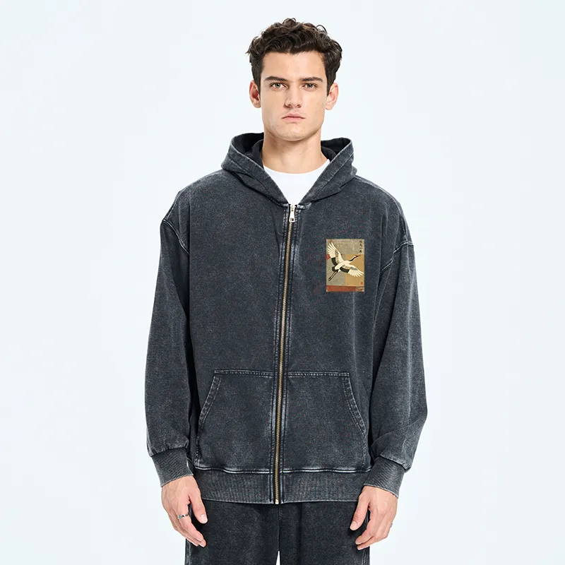 Tokyo-Tiger Crane Spirit Washed Zip Hoodie