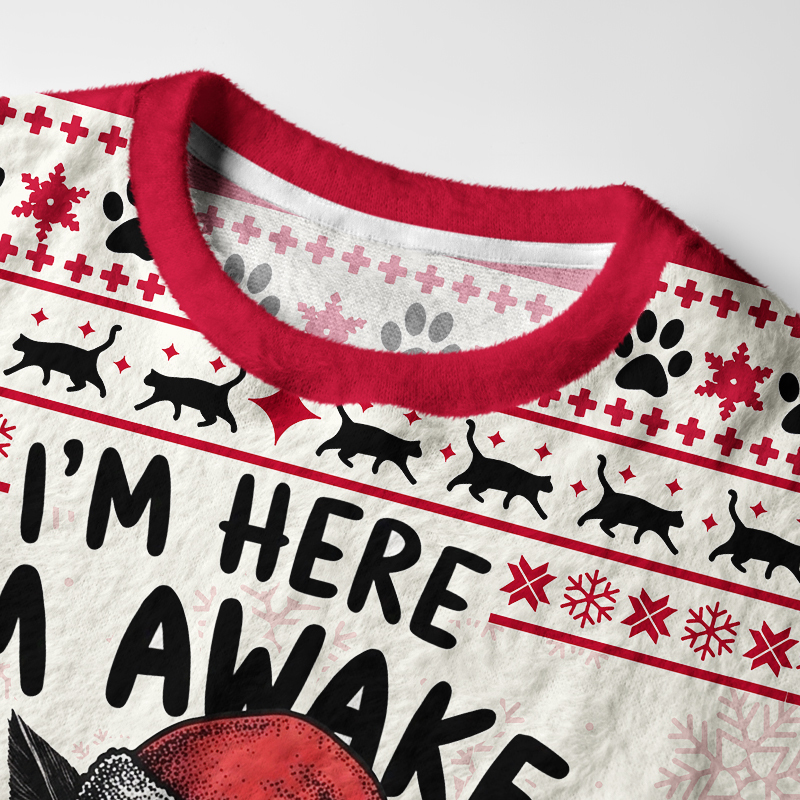 Tokyo-Tiger Funny Grumpy Black Cat Fuzzy Christmas Ugly Sweatshirt