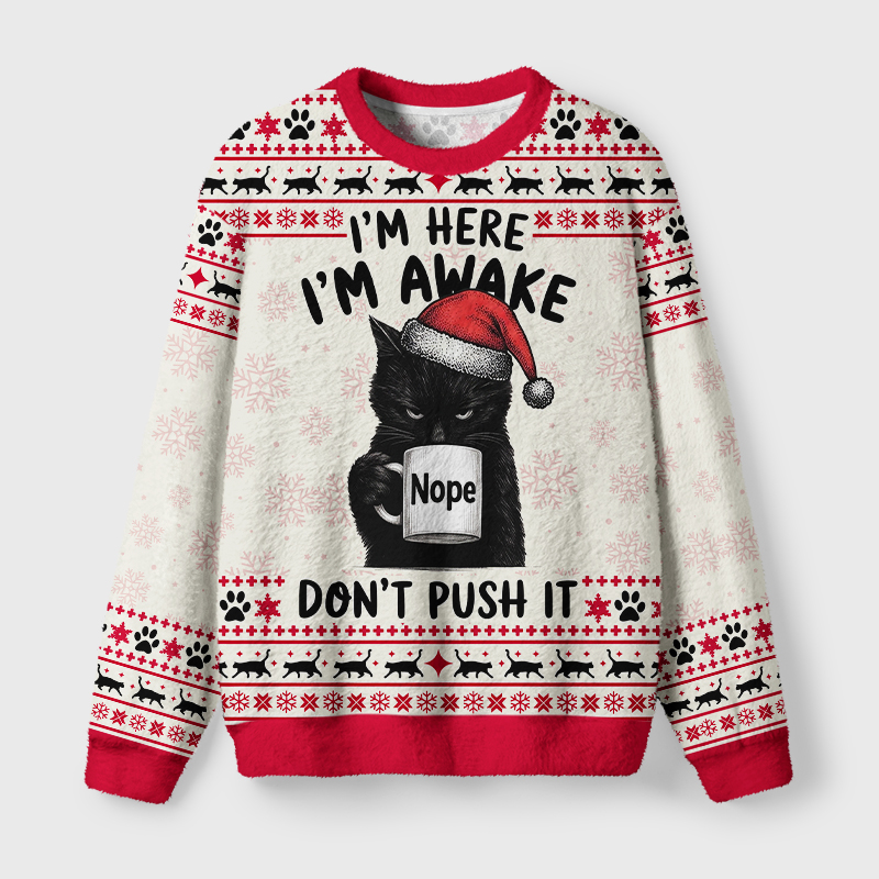 Tokyo-Tiger Funny Grumpy Black Cat Fuzzy Christmas Ugly Sweatshirt