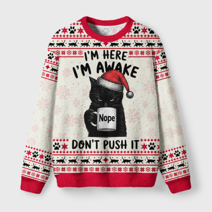 Tokyo-Tiger Funny Grumpy Black Cat Fuzzy Christmas Ugly Sweatshirt