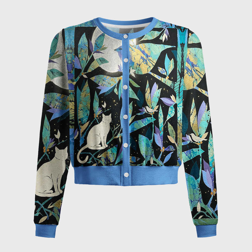 Tokyo-Tiger Full Moon White Cat Women's Lightweight Cardigan