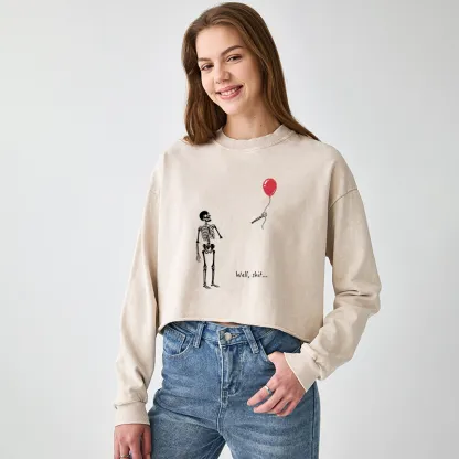 Tokyo-Tiger Skeleton Balloon Meme Washed Crop Sweatshirt