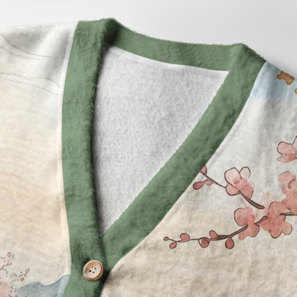 Tokyo-Tiger Zen Relax Cat Graphic Ugly Cardigan Sweater