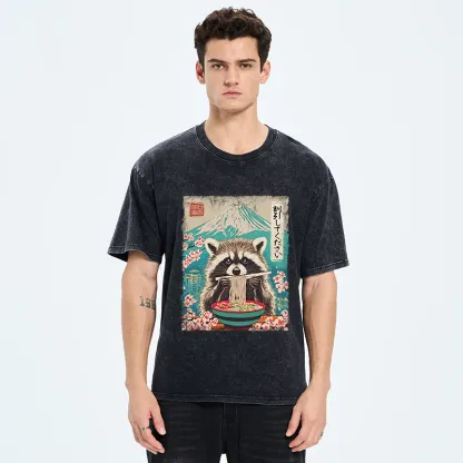 Tokyo-Tiger Please Give Raccoon A Discount Washed T-Shirt