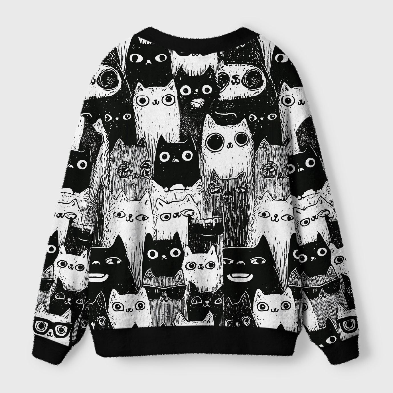 Tokyo-Tiger Cats In Monochrome Crowd Ugly Cardigan Sweater