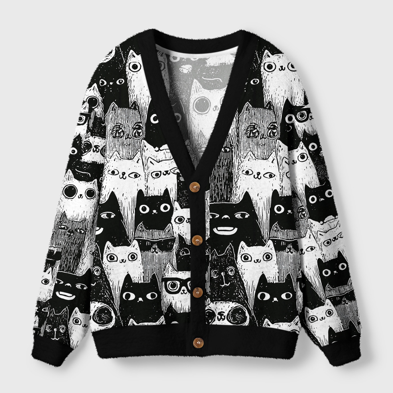 Tokyo-Tiger Cats In Monochrome Crowd Ugly Cardigan Sweater