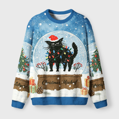 Tokyo-Tiger Snowglobe Mischief Fuzzy Christmas Ugly Sweatshirt