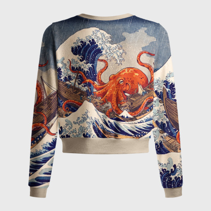 Tokyo-Tiger Japanese Sea Monster Octopus Vintage Wave Women's Lightweight Cardigan