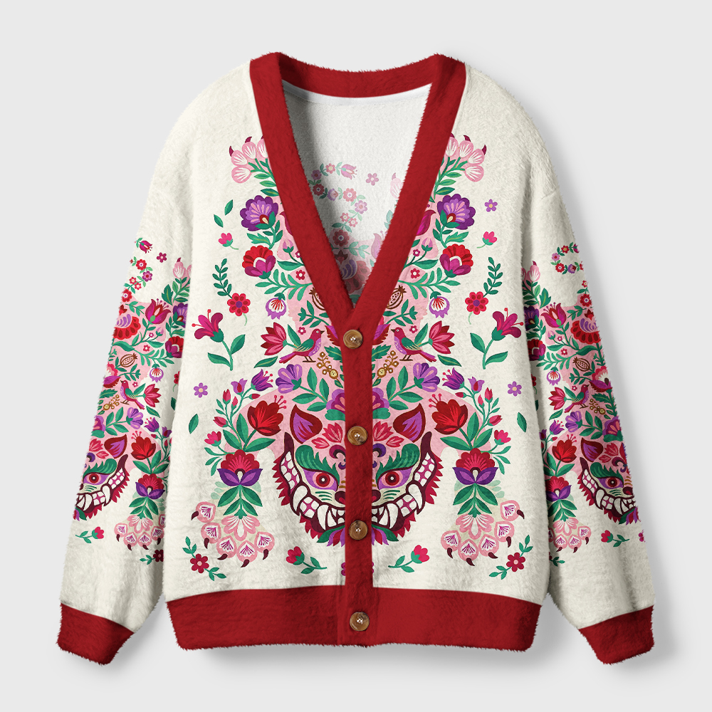 Tokyo-Tiger Floral Tiger Ugly Cardigan Sweater