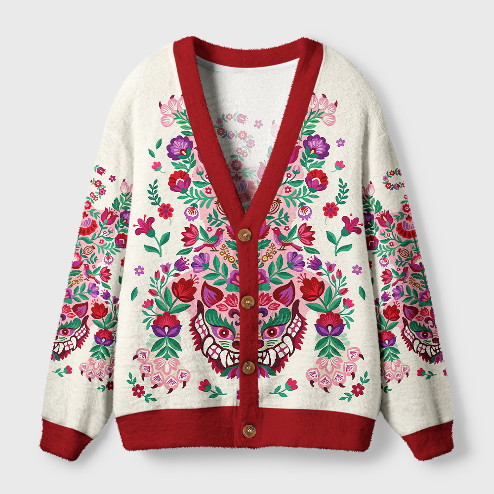 Tokyo-Tiger Floral Tiger Ugly Cardigan Sweater