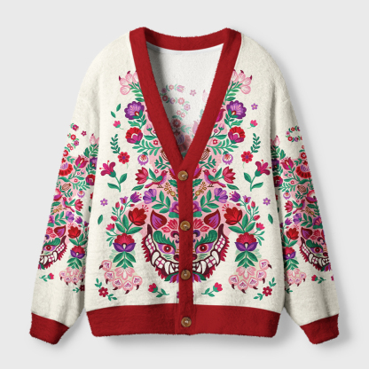 Tokyo-Tiger Floral Tiger Ugly Cardigan Sweater