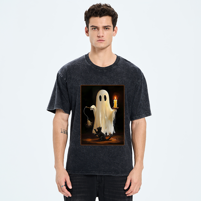 Tokyo‑Tiger Ghost Cat Halloween Art Washed T‑Shirt