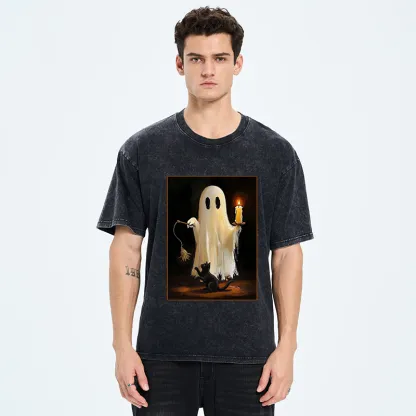Tokyo‑Tiger Ghost Cat Halloween Art Washed T‑Shirt