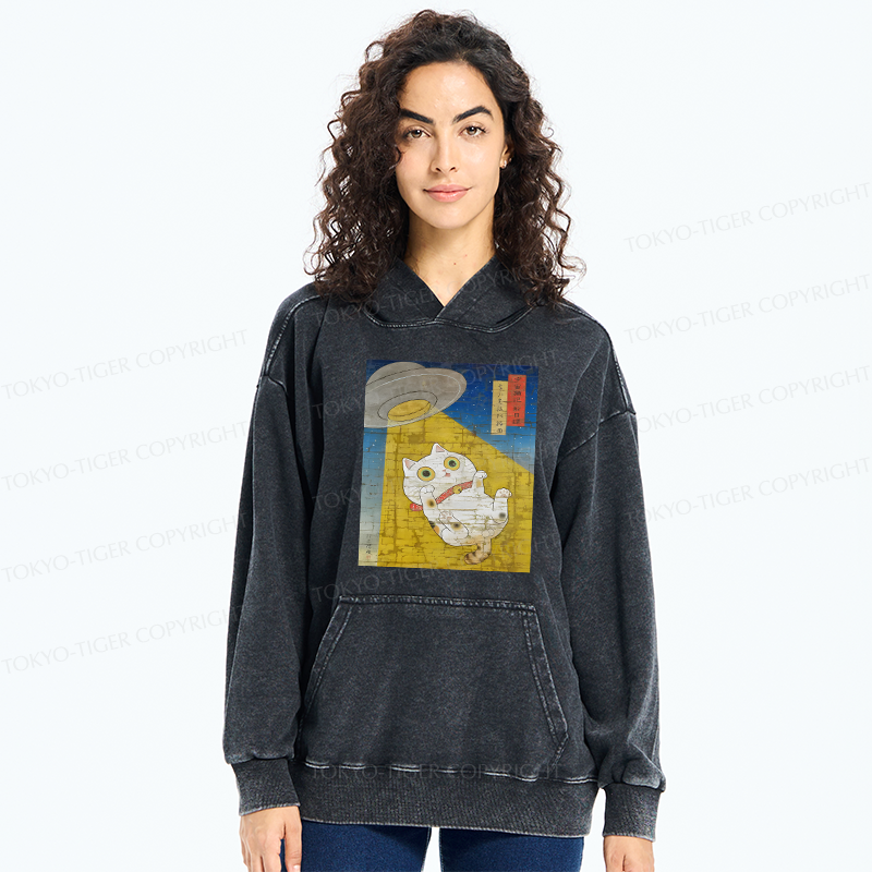 Tokyo-Tiger Funny Meow-FO Kidnapping Cat Washed Hoodie
