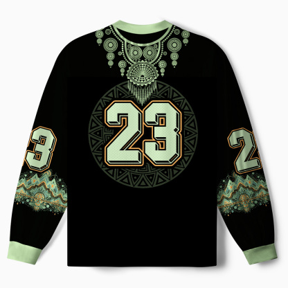 Tokyo-Tiger Tribal Auspicious Cat Paneled Long Sleeve Jersey