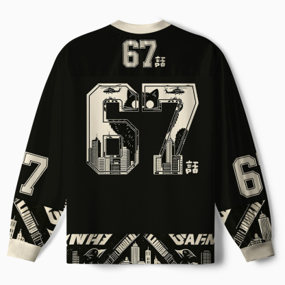 Tokyo-Tiger Black Cat Monster Paneled Long Sleeve Jersey