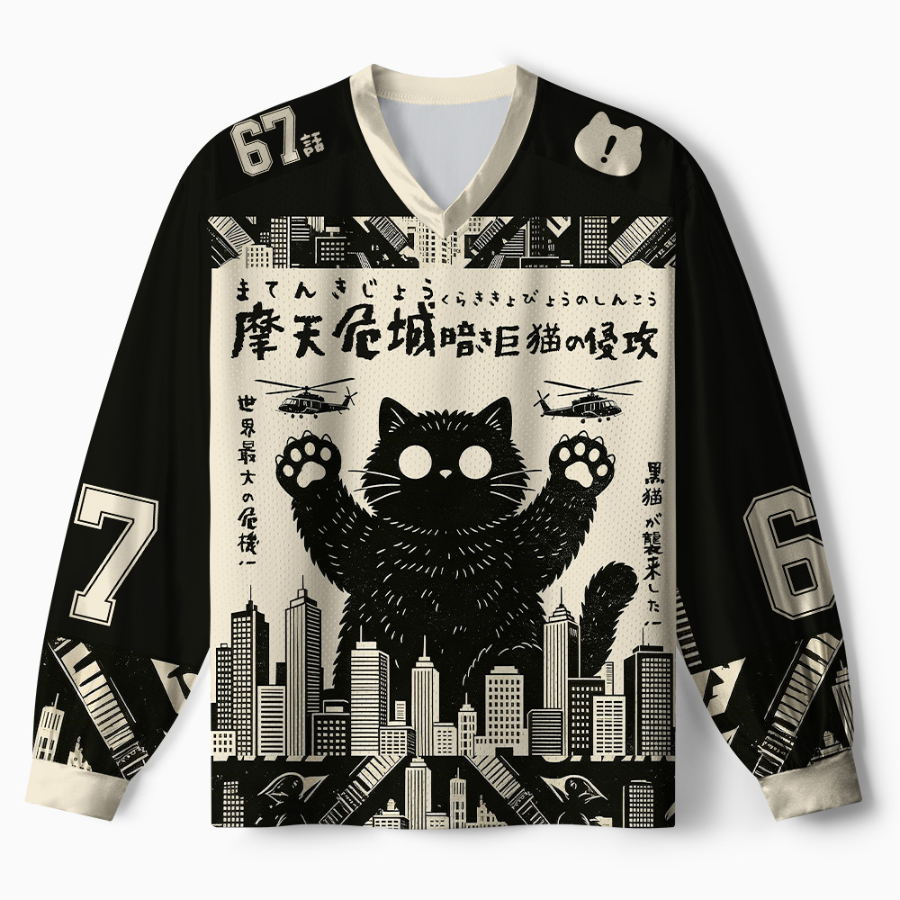 Tokyo-Tiger Black Cat Monster Paneled Long Sleeve Jersey