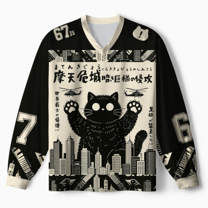 Tokyo-Tiger Black Cat Monster Paneled Long Sleeve Jersey