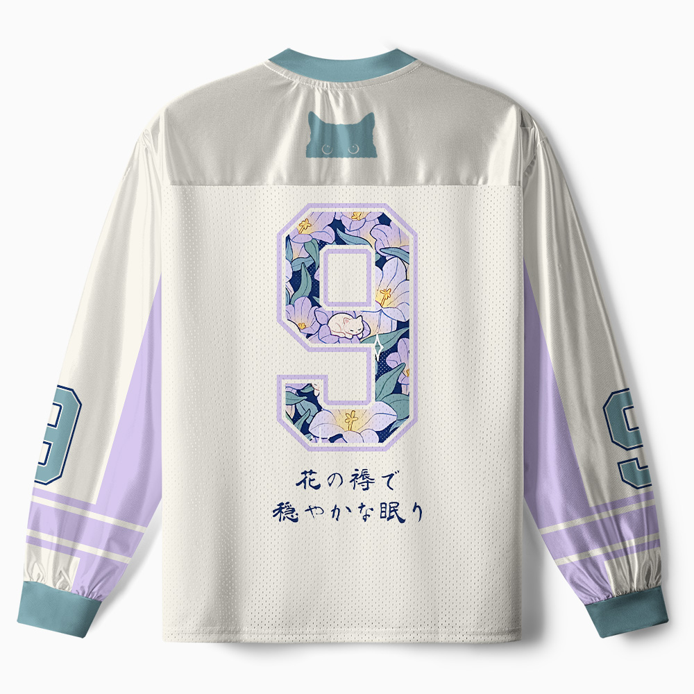 Tokyo-Tiger Sleeping Kittens Among Purple Blooms Paneled Long Sleeve Jersey