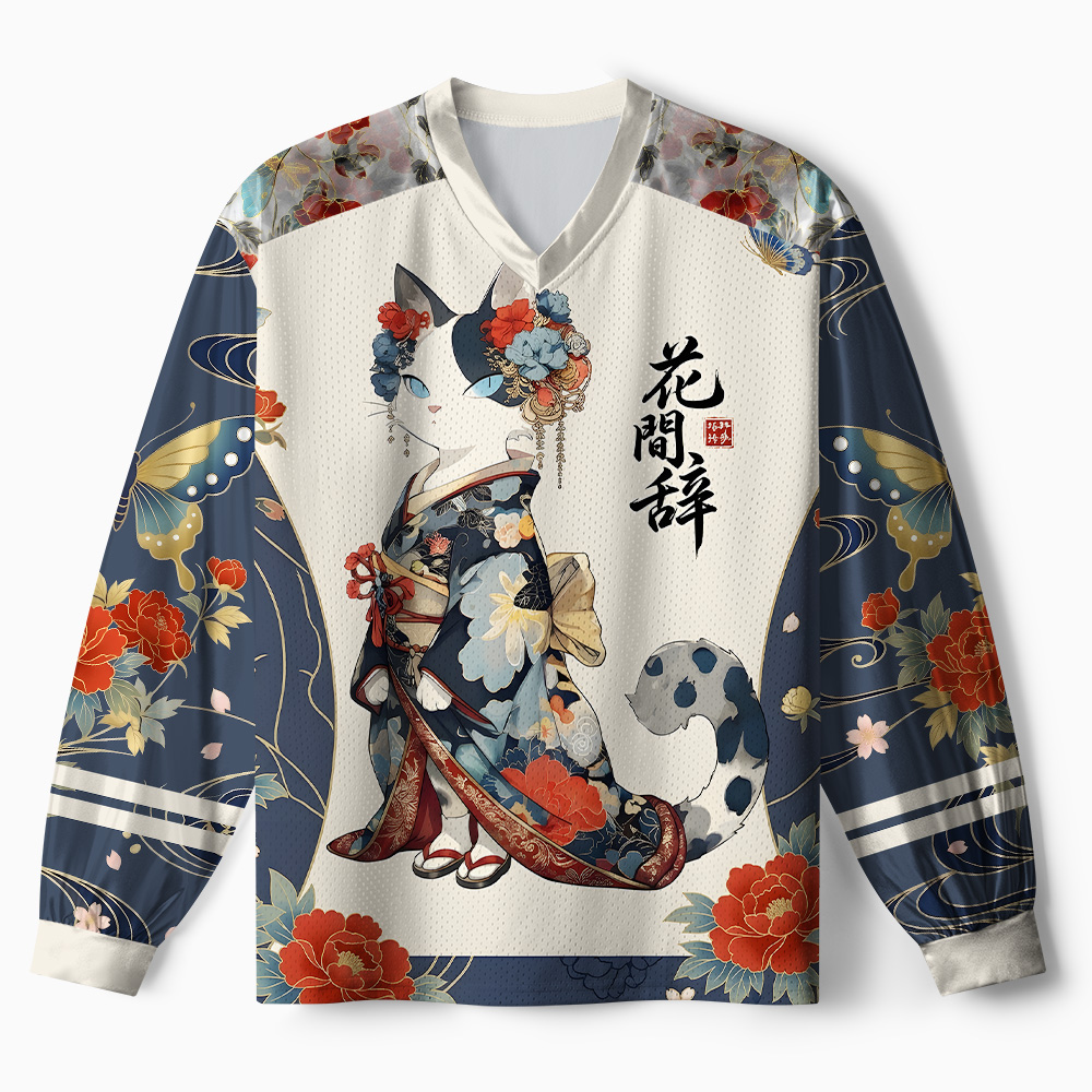 Tokyo-Tiger Peony Butterfly Kimono Cat Paneled Long Sleeve Jersey