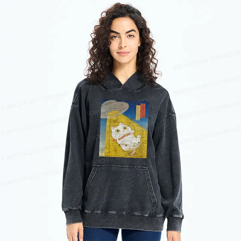 Tokyo-Tiger Funny Meow-FO Kidnapping Cat Washed Hoodie
