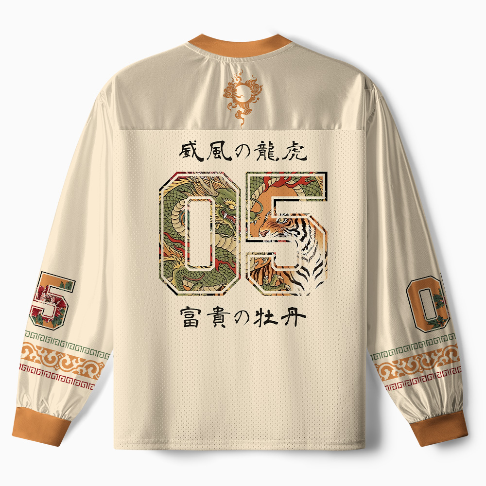Tokyo-Tiger Dragon Tiger Wealth Peonies Paneled Long Sleeve Jersey