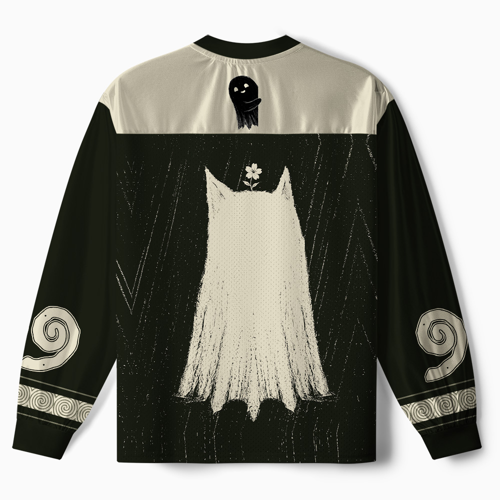 Tokyo-Tiger Sad Little Ghost Cat Paneled Long Sleeve Jersey