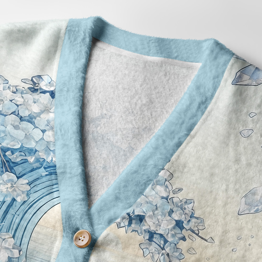 Tokyo-Tiger Crystal‑Cherry Blossom Wave Ugly Cardigan Sweater