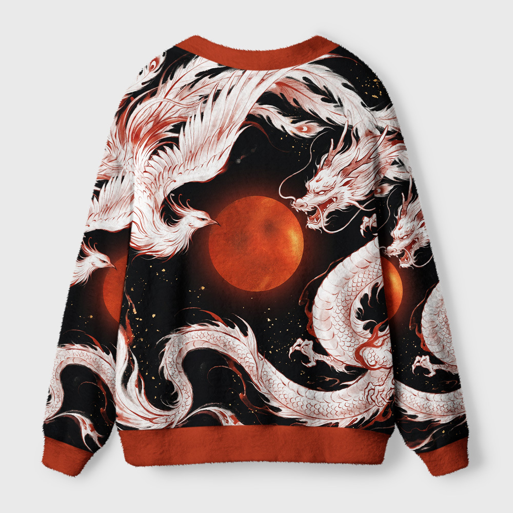 Tokyo-Tiger Dragon‑Phoenix Beneath Crimson Sun Ugly Cardigan Sweater